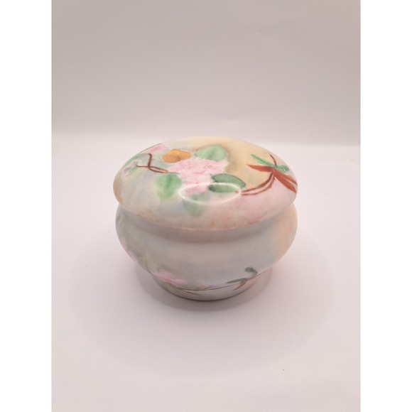 Antique La Seynie Limoges P&P France Pink Dogwood Handpainted Vanity Powder Dish - Picture 2 of 16